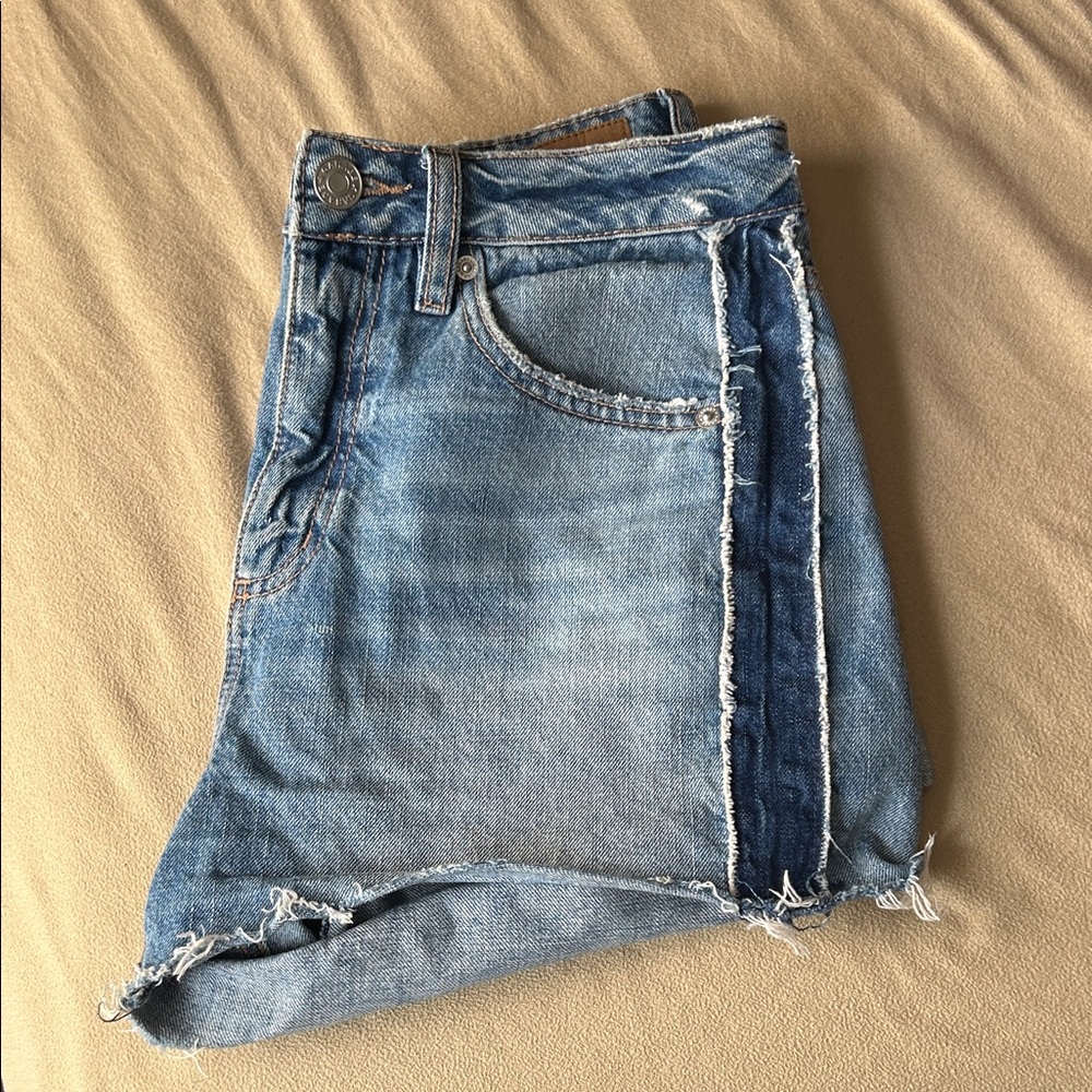 Garage Blue Denim Shorts with Frayed Details